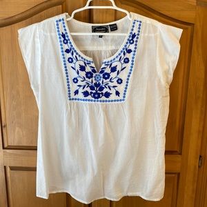 Embroidered Cap Sleeve Blouse